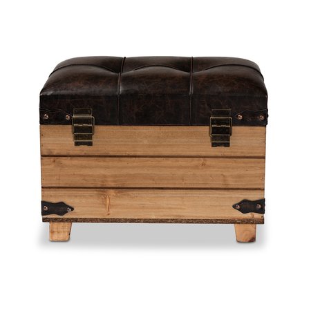 Baxton Studio Edmund Transitional Dark Brown Faux Leather Upholstered and Oak Brown Finished Wood Storage Ottoman 191-11904-ZORO